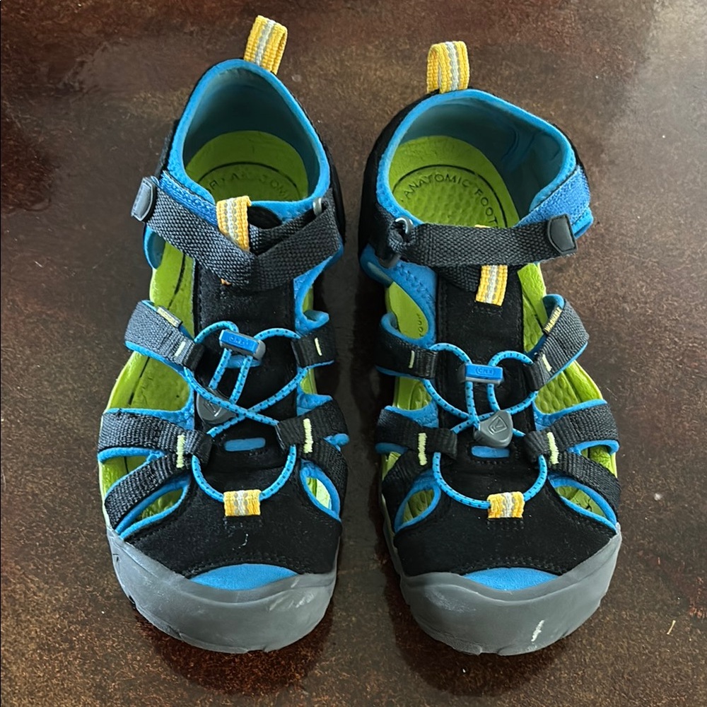Keen Black and Blue Sport Sandals with Protective Toe Cap